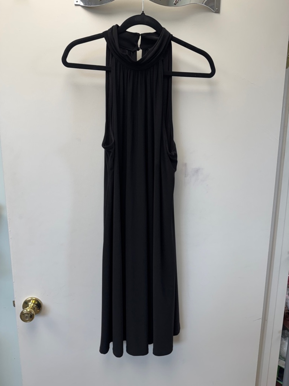 MSK Black Sleeveless Halter Midi Dress with Gathered‎ Yoke